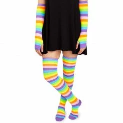 Blue Panda Special Occasions Rainbow Knee High Socks And Fingerless Gloves For Girls (One Size, 2 Pieces)