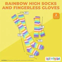 Blue Panda Special Occasions Rainbow Knee High Socks And Fingerless Gloves For Girls (One Size, 2 Pieces)