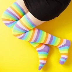 Blue Panda Special Occasions Rainbow Knee High Socks And Fingerless Gloves For Girls (One Size, 2 Pieces)