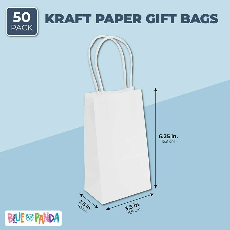 Blue Panda Party Bags And Boxes Small Kraft Paper Gift Bags With Handles (White, 3.5 X 6.25 In, 50 Pack) 4 Blue Panda Party Bags And Boxes Small Kraft Paper Gift Bags With Handles (White, 3.5 X 6.25 In, 50 Pack)