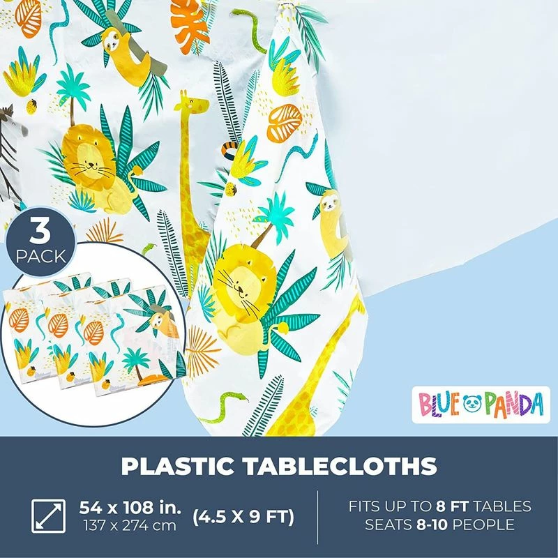Blue Panda Safari Tablecloths For Birthday Party Decorations (54 X 108 In, 3 Pack) 4 Blue Panda Safari Tablecloths For Birthday Party Decorations (54 X 108 In, 3 Pack)