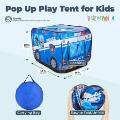 Blue Panda Pop Up Play Tent For Kids, Police Car Playhouse (43 X 28 X 28 Inches)