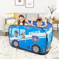Blue Panda Pop Up Play Tent For Kids, Police Car Playhouse (43 X 28 X 28 Inches)