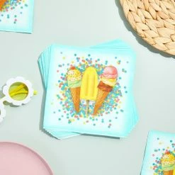 Blue Panda Ice Cream Cone Birthday Party Supplies, Paper Luncheon Napkins (6.5 In, 150 Pack)