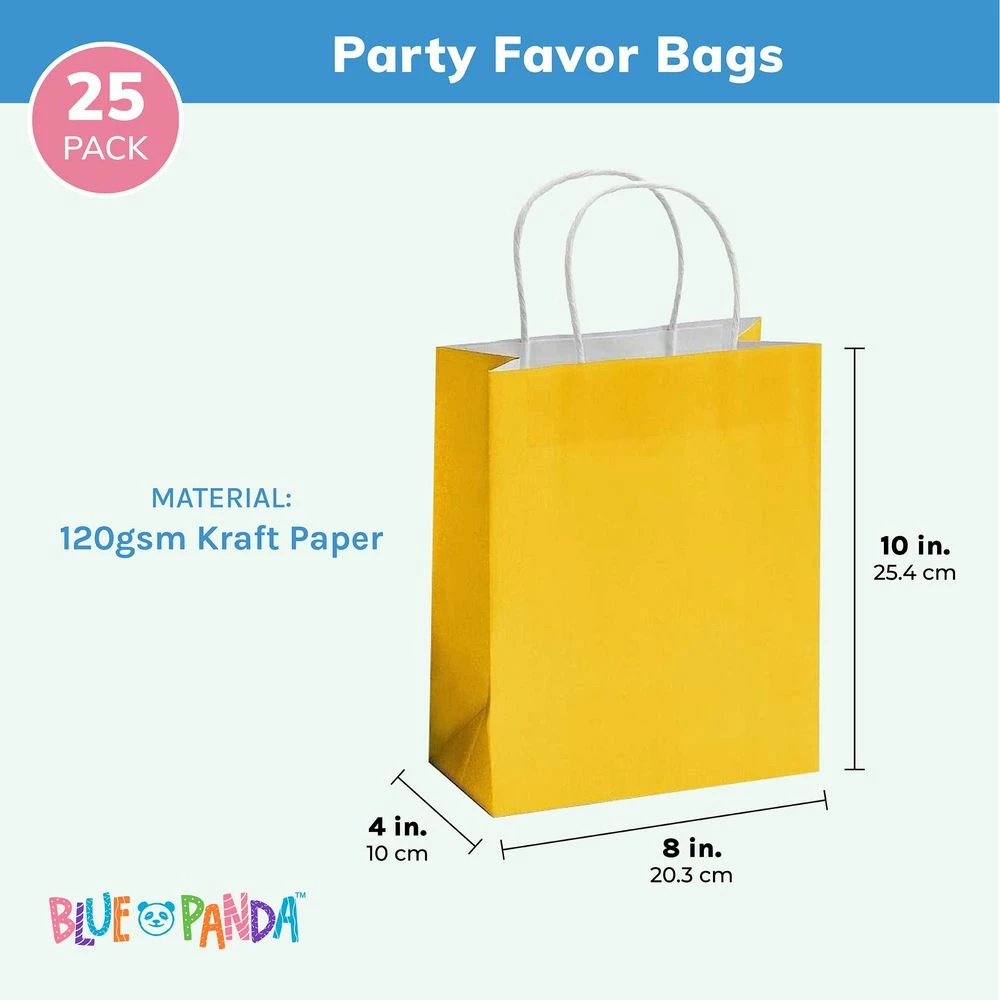 Blue Panda Medium Yellow Gift Bags With Handles For Birthday Party Favors (8 X 10 In, 25 Pack) 5 Blue Panda Medium Yellow Gift Bags With Handles For Birthday Party Favors (8 X 10 In, 25 Pack)