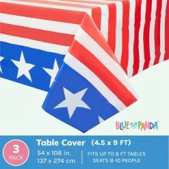 Blue Panda Special Occasions American Flag Plastic Tablecloth For 4th Of July Party (54 X 108 In, 3 Pack)