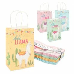 Blue Panda Llama Party Favor Paper Gift Bags With Handles, Whole Llama Fun Fiesta (24 Pack)