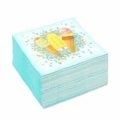 Blue Panda Ice Cream Cone Birthday Party Supplies, Paper Luncheon Napkins (6.5 In, 150 Pack)