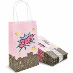 Blue Panda Party Bags And Boxes Pink Comic Book Hero Party Favor Bags With Handles For Girls Birthday (24 Pack)