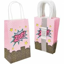 Blue Panda Party Bags And Boxes Pink Comic Book Hero Party Favor Bags With Handles For Girls Birthday (24 Pack)