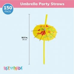 Blue Panda Umbrella Straws For Cocktail Drinks, Tropical Garnish, Aloha Party Supplies (150 Pack) Decorations