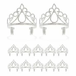 Blue Panda Special Occasions Princess Tiara Crowns For Girls And Birthday Party Dress-Up (Silver, 12 Pack)