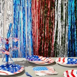 Blue Panda Metallic Tinsel Foil Fringe, Patriotic Wall Decor For 4th Of July Party (3 Pack) Decorations