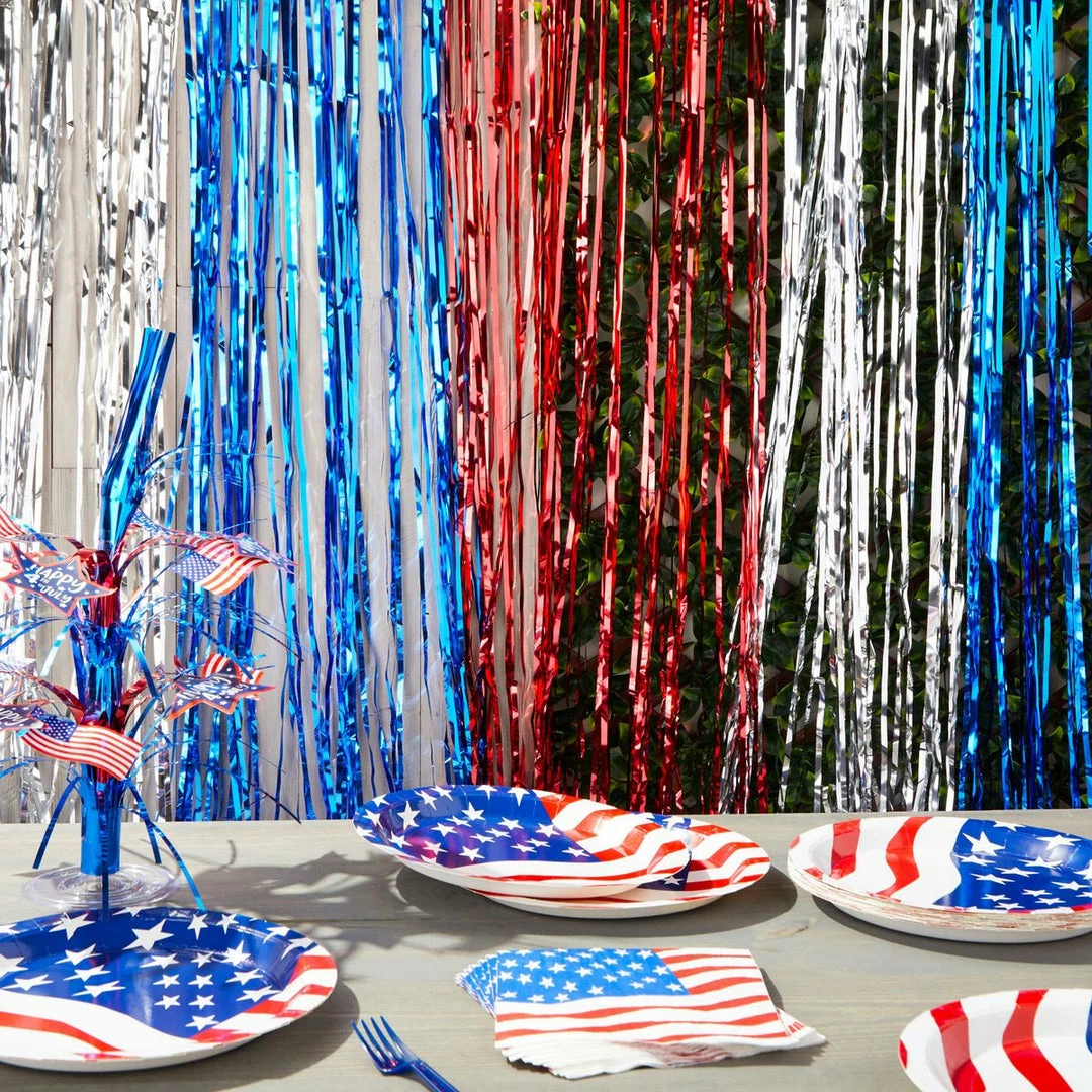Blue Panda Metallic Tinsel Foil Fringe, Patriotic Wall Decor For 4th Of July Party (3 Pack) Decorations 4 Blue Panda Metallic Tinsel Foil Fringe, Patriotic Wall Decor For 4th Of July Party (3 Pack) Decorations