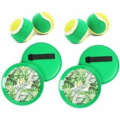 Blue Panda Games Toss And Catch Paddle Ball Set With Tropical Leaves (2 Sets, 1 Bag)