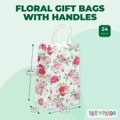 Blue Panda Floral Party Favor Gift Bags With Handles For Wedding, Baby Shower, Birthday (24 Pack) Special Occasions