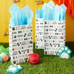 Blue Panda Dog Gift Bags With Handles, Lets Pawty, Woof, Bark (13.2 In, 24 Pack)