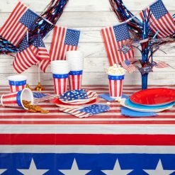 Blue Panda Special Occasions American Flag Plastic Tablecloth For 4th Of July Party (54 X 108 In, 3 Pack)